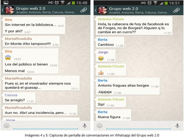 chats del grupo de whatsapp del grupo web 2.0 de las BIBLIOTECAS MUNICIPALES DE A CORUÑA